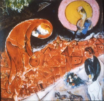 現代マルク・シャガールの赤い屋根のディテール Oil Paintings
